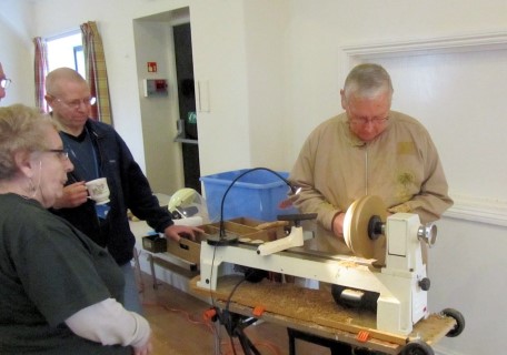 Keith working on an oak burr bowl